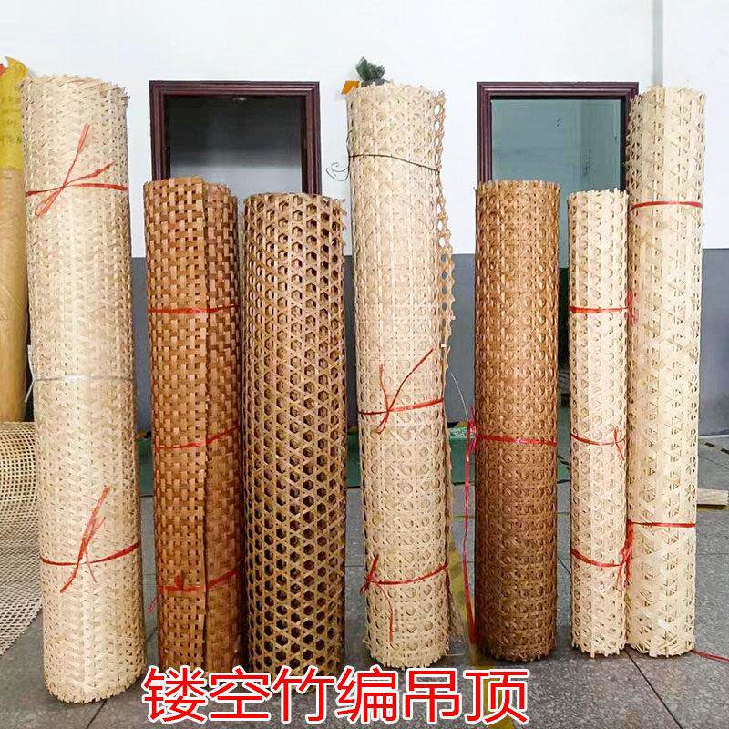 竹席装修悬吊式天花板六角孔八角孔酒店屏风民宿墙裙草席装饰装修