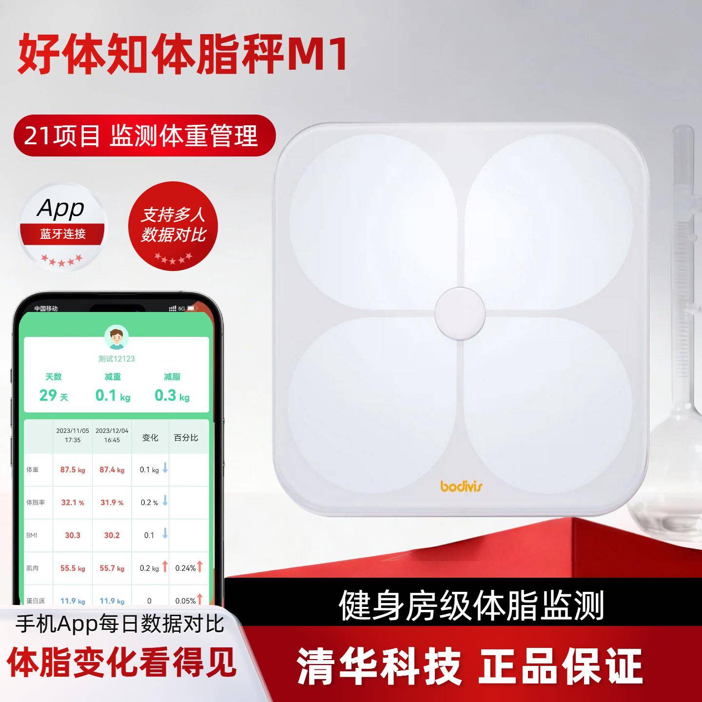 好体知M1体脂秤 BODIVIS智能体重计 精准内脏脂肪分析蓝牙连接