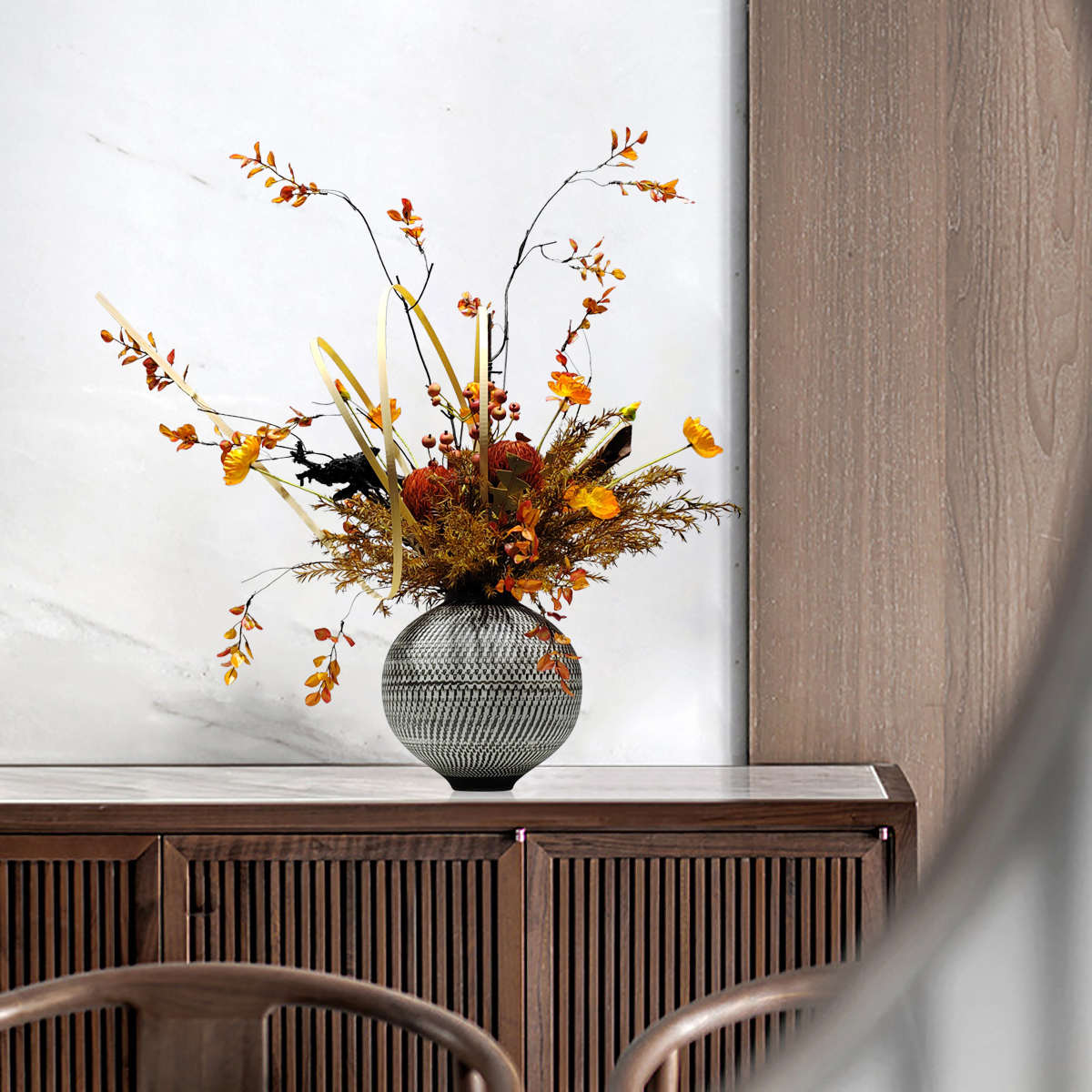 新中式创意仿真花艺摆花样板房酒店餐桌玄关隔断柜假花绿植装饰品