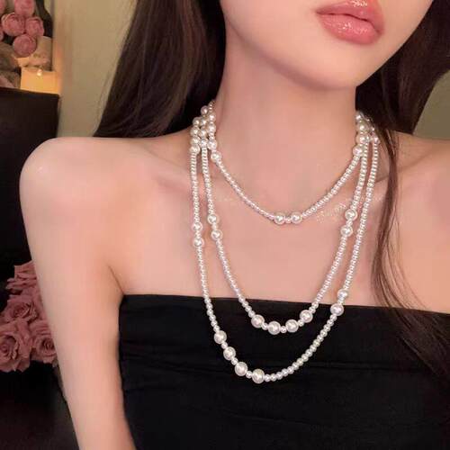 多种戴法~长版叠戴珍珠项炼女小众高级感颈炼轻奢气质锁骨链配饰