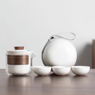 旅行茶具小套装 便携式 简易户外玻璃功夫手抓泡茶壶茶杯露营快客杯