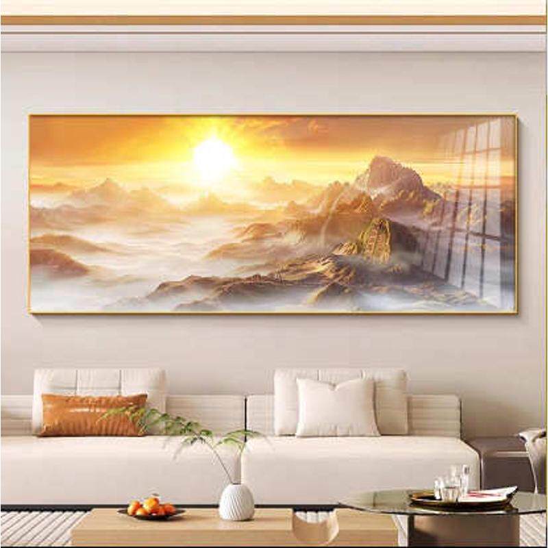 靠山客厅日照横装饰画感墙背景高级版油画办公室挂画背有金山沙发