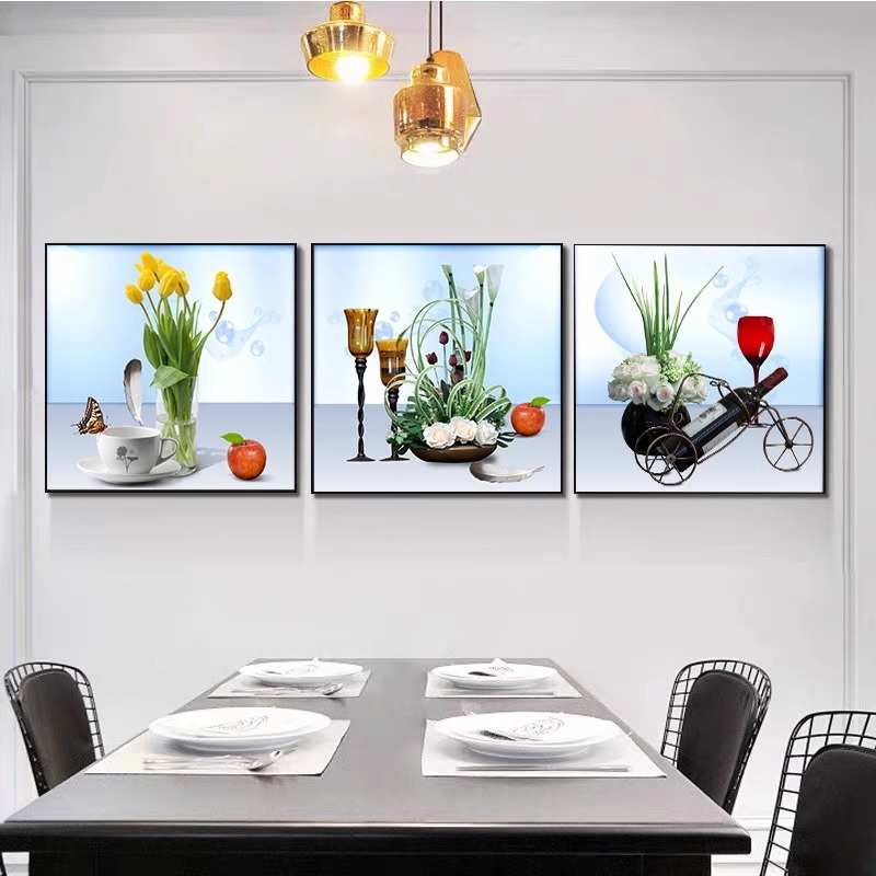 风挂画墙面壁画现代餐厅温馨装饰画饭厅简约奢高端餐桌饭店轻厨房图片
