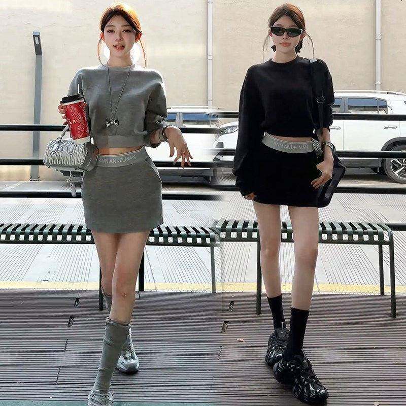香港代购休闲运动套装裙女2026春新款洋派显瘦卫衣半身短裙两件套