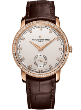 [9.8新]江诗丹顿传袭18K玫瑰金镶钻手动机械手表男82572/000R