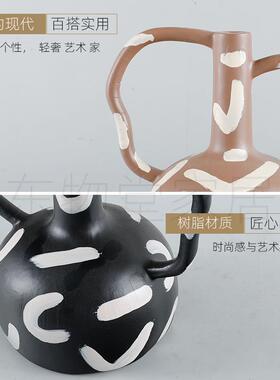 现代简约北欧极简轻中式花纹树脂摆件花器摆件样板房客厅软装饰品