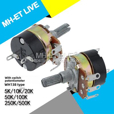 WH138带开关单圈碳膜电位器B5K10K20K50K100K250K500K旋钮调速
