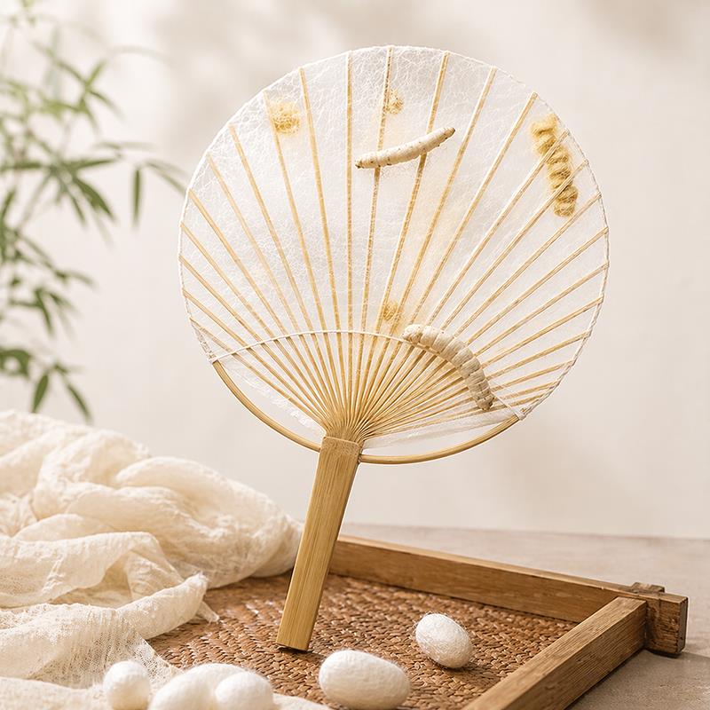 非遗蚕丝扇子骨架竹子手工diy材料木质古风蒲扇蚕宝宝吐丝半成品图片