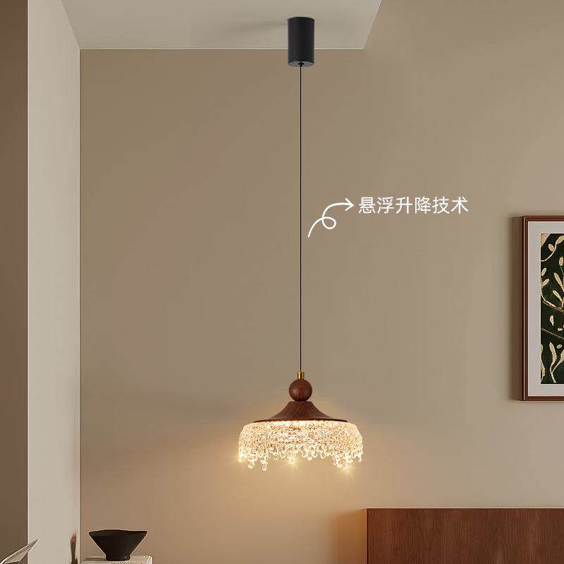 餐厅吊灯中古风灯具复古胡桃木色冰山水滴过道灯法式升降床头吊灯