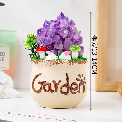 天然水晶紫水晶牙花簇盆栽装饰品创意家居水晶工艺品桌面摆件