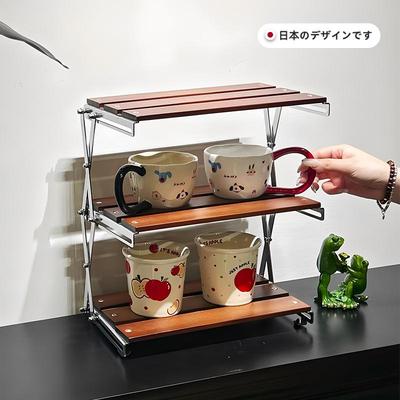中古风实木置物架桌面可折叠多层收纳架厨房多功能水杯架展示架子