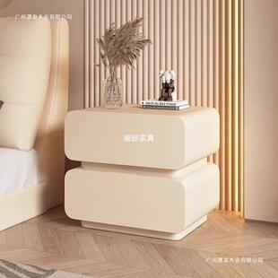 奶油风床头柜皮质简约现代小型卧室床边柜极简易收纳柜免安装一体