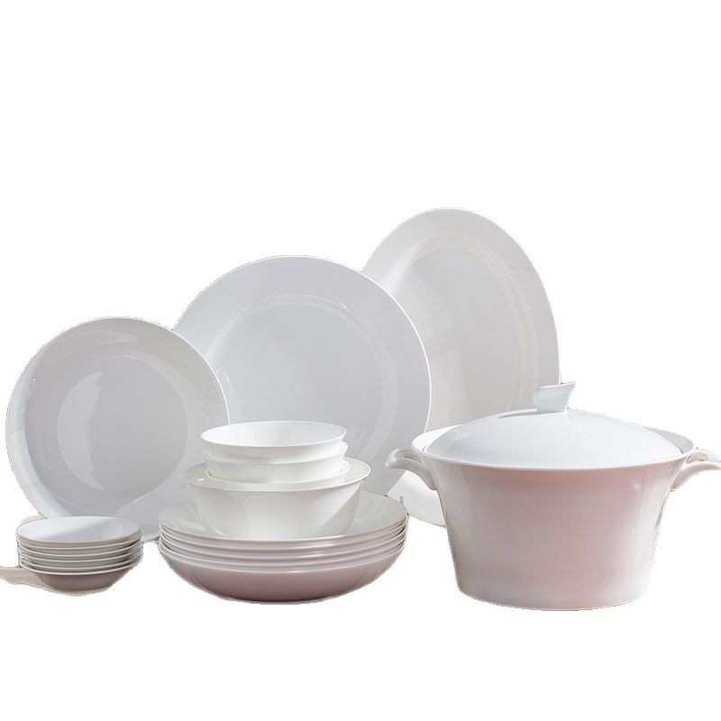 景德镇陶瓷餐具套装欧式家用简约纯白陶瓷釉下彩碗碟套装一套组合