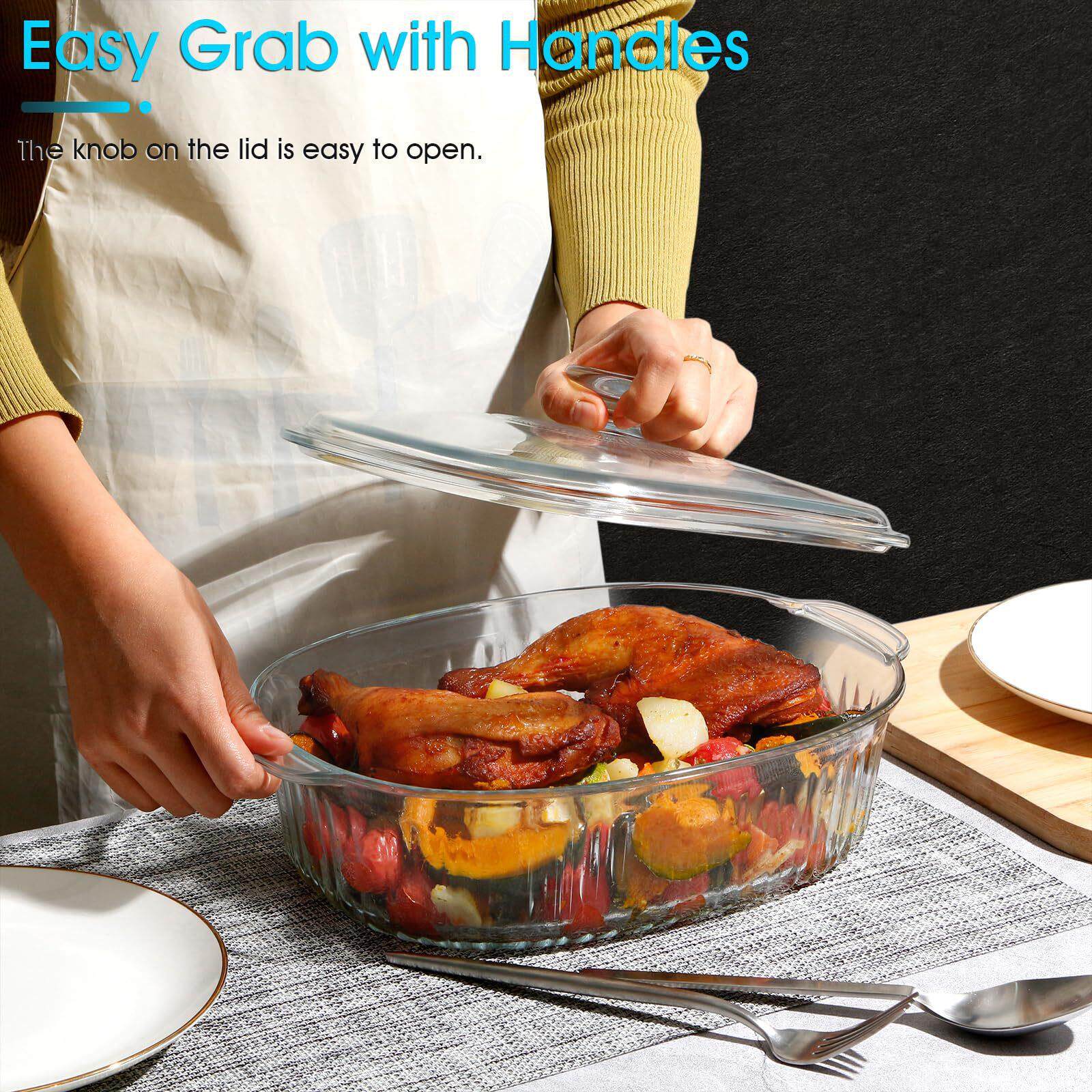 高硼玻璃鱼盘家用蒸鱼盘子微波炉烤箱耐高温带盖大容量椭圆形烤盘