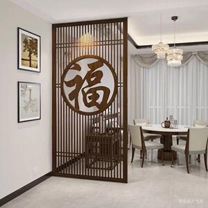 新中式福字屏风隔断客厅玄关不锈钢古铜镂空格栅正对入户进门遮挡