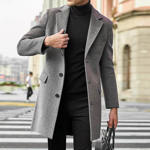 Men's woolen coat with thick woolen coat