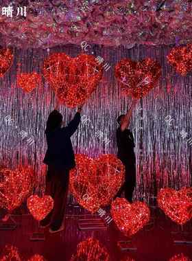 主题商场心场景发光WLD红色活动装饰形布置布陈氛围情人节七夕心