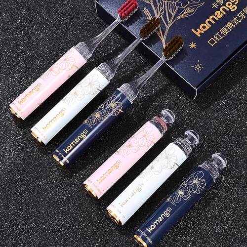 Soft-bristled foldable lipstick-style portable toothbrush, d