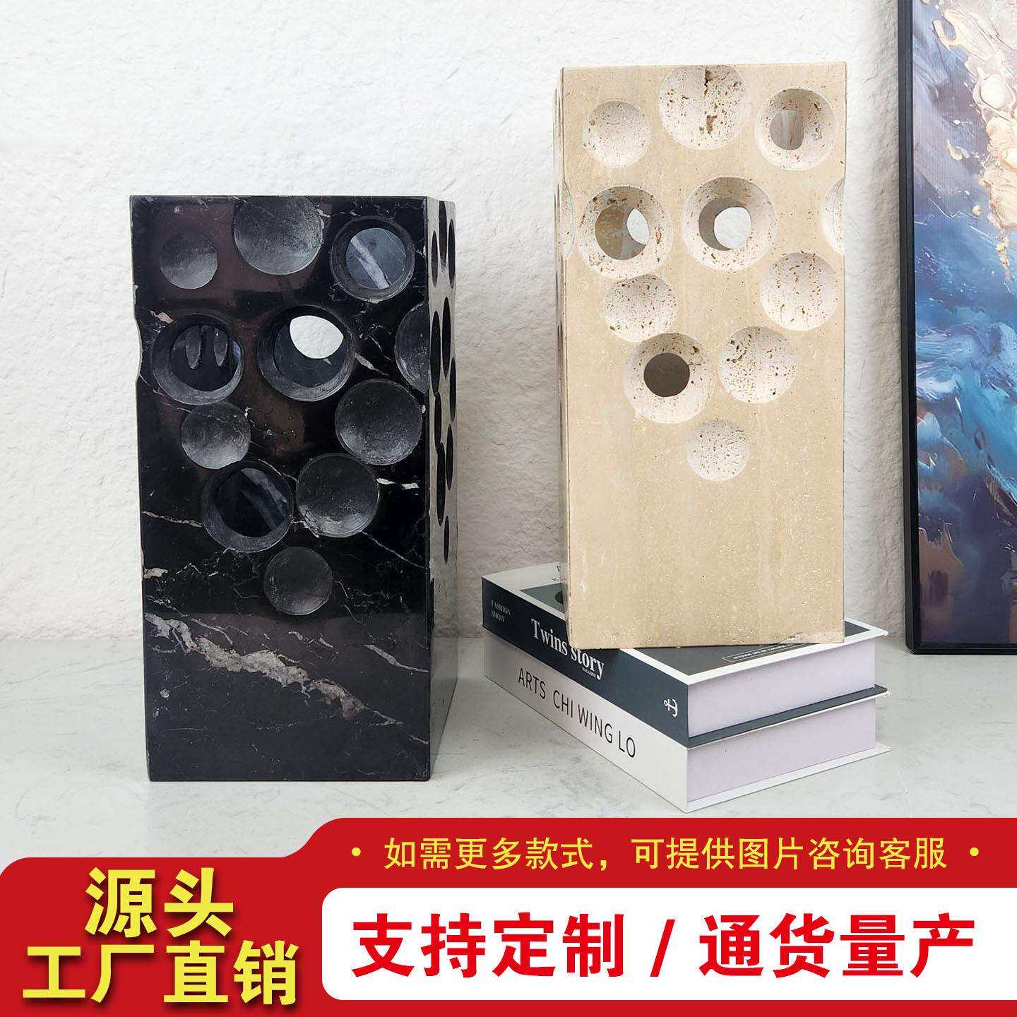 复古田园风格大理石黄洞石家饰插花盆园艺盆栽种植花器家居装饰品