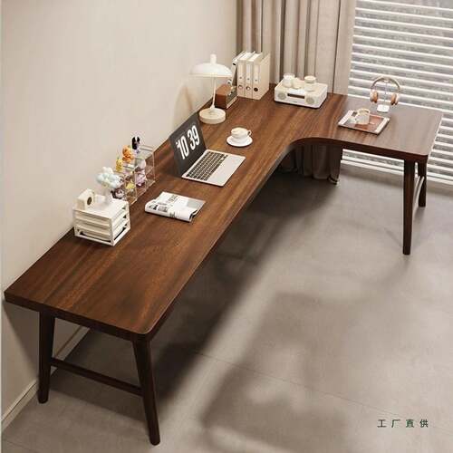 实木转角桌胡桃木大板拐角靠台墙窗面白蜡木L异形书桌桌面985板定