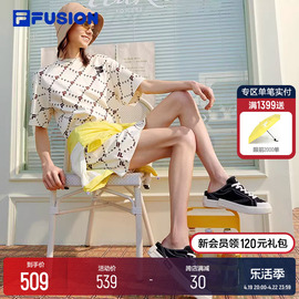 filafusion斐乐潮牌连衣裙，女老花满印圆领，运动休闲宽松显瘦裙子