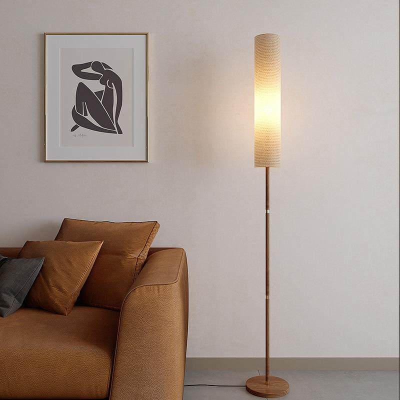 长条落地灯中古实木侘寂风复古客厅民宿装饰简约卧室奶油风氛围