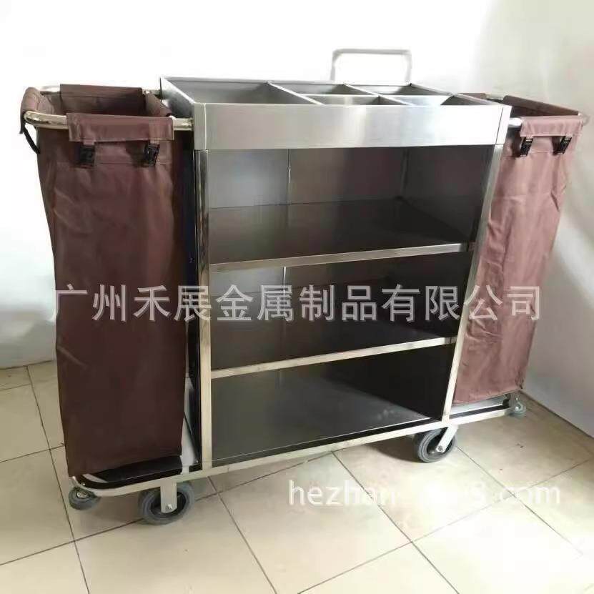 厂家直销不锈钢双边房口车不锈钢酒店客房服务车手推车 布草车