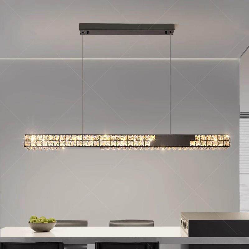吊灯长条高级吧台艺术水晶极字意简饭厅一岛餐厅感灯具式光谱全台