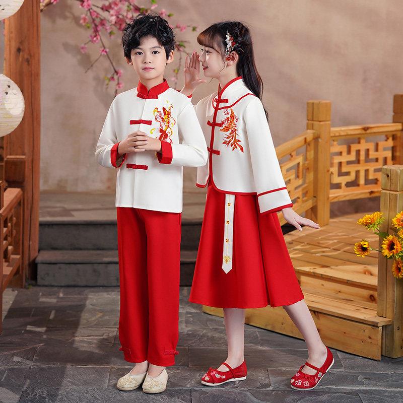 汉服女童中国风男孩新款唐装幼儿园班服春夏宝宝套装国学六一表演