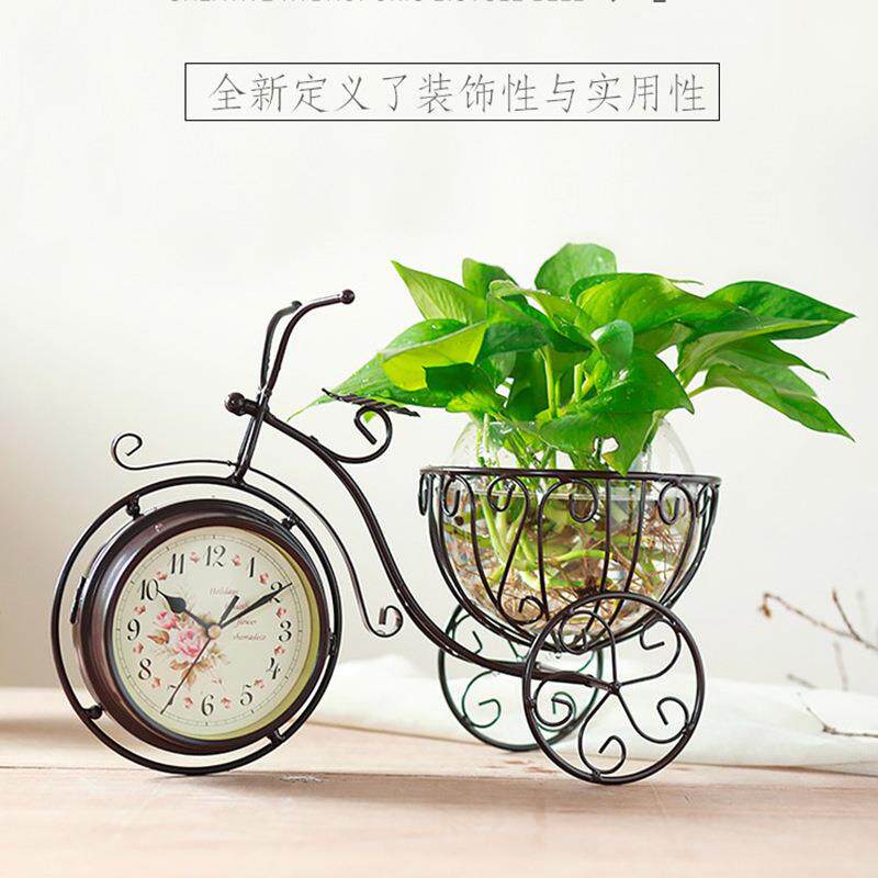 公室桌面台钟钟创意铁艺自车花篮行办双面工艺礼品装0906饰座钟摆