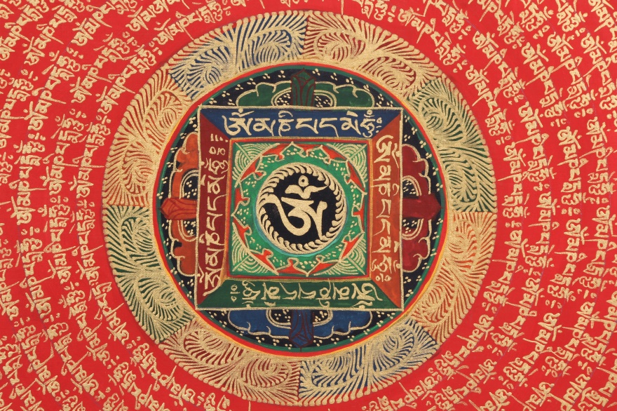 【鬼市】六字真言轮咒唐卡 35.5*35.5厘米dm671