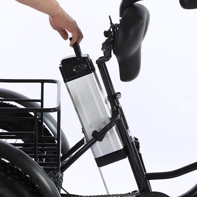 跨境双梁20寸胖胎脚踏助力电动三轮车粗胎雪地锂电瓶三轮自行车