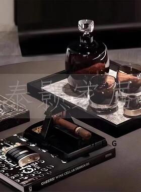 简约现代样板间客厅琥珀色酒具马毛托盘摆件茶几烟灰缸装饰品