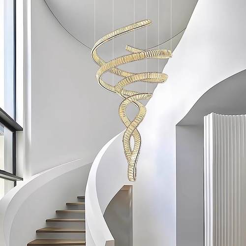 别水墅804挑高客飘带大公吊灯复式楼厅旋转楼梯loft寓艺术轻奢晶