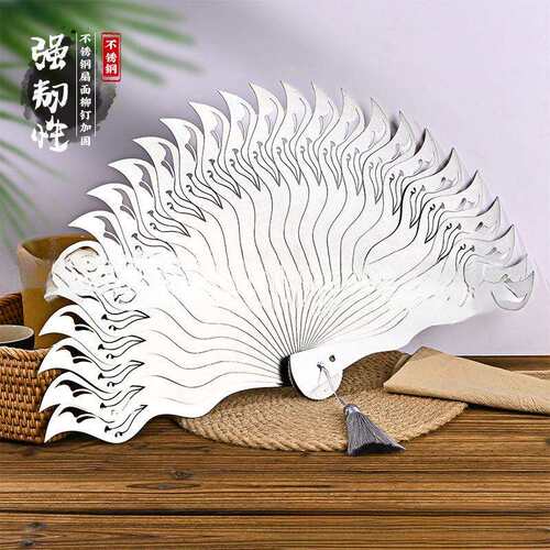 新中式古风全金属扇功夫飞羽片不锈钢传统把玩武侠钢折扇铭州