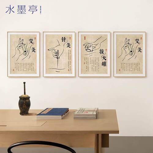 现代养生馆大堂装饰画新中式中医推拿按摩针灸理疗挂画客厅壁画
