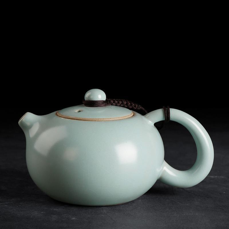 天青色汝窑西施壶茶具茶壶陶瓷单个开片功夫茶壶可养金丝铁线手工