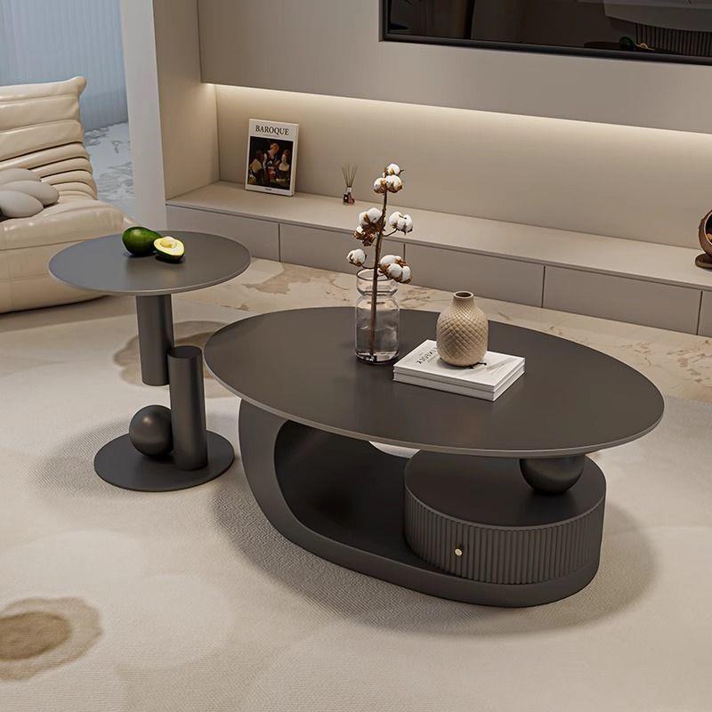 岩板意式创意椭圆形茶几轻奢现代客厅家用极简小户型简约高级组合