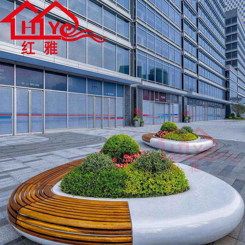 户外玻璃钢围树坐凳商场公园景观花池弧形造景花坛防腐木树池座椅