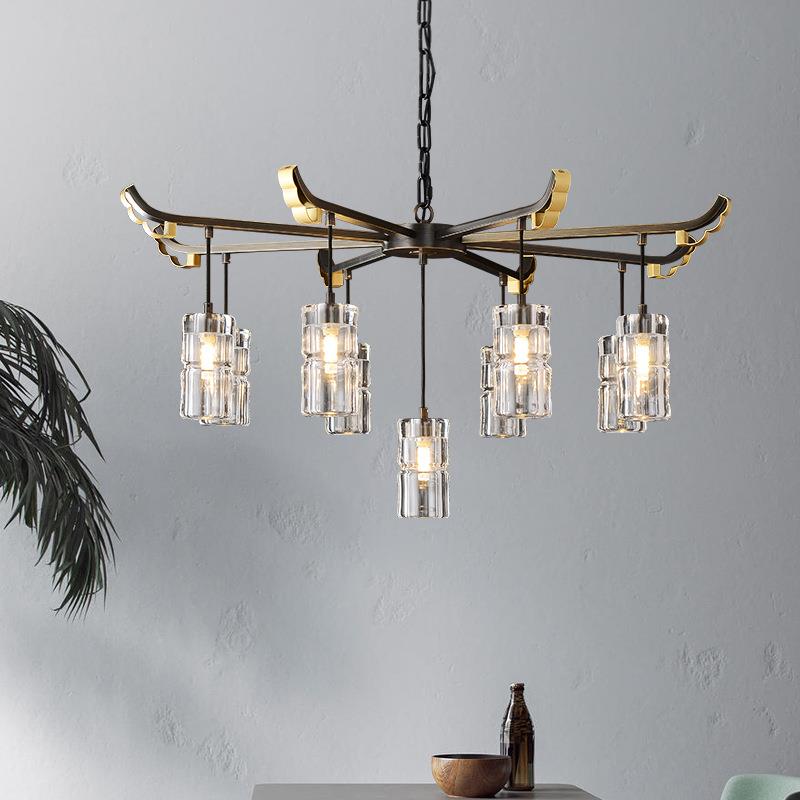 新中式全铜水晶客厅吊灯 轻奢别墅餐厅卧室书房样板房中国风灯具