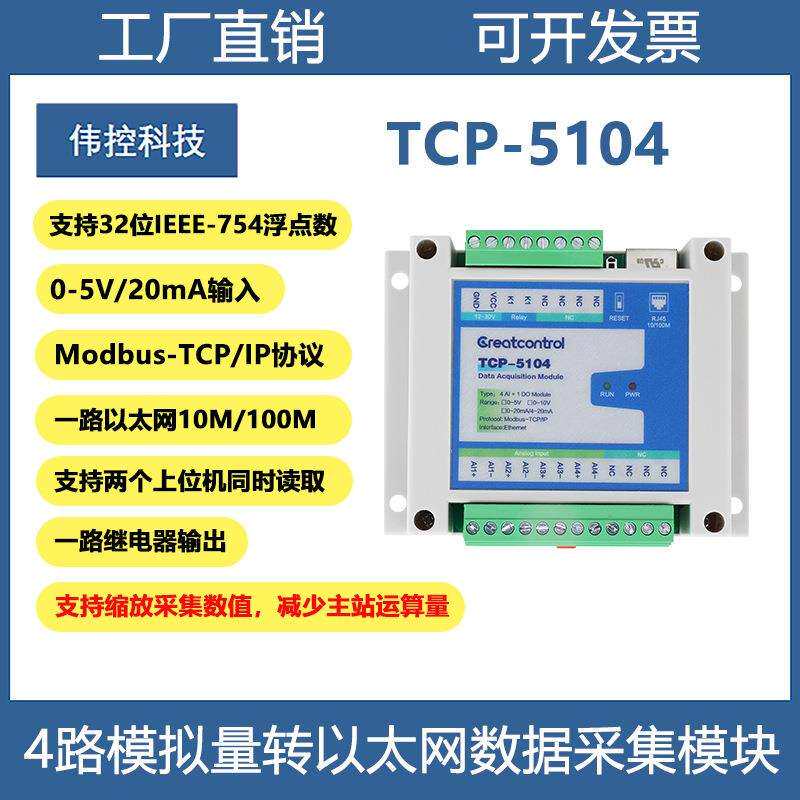 4路模拟量采集转网络电流电压采集转以太网4-20mA输入转ModbusTCP