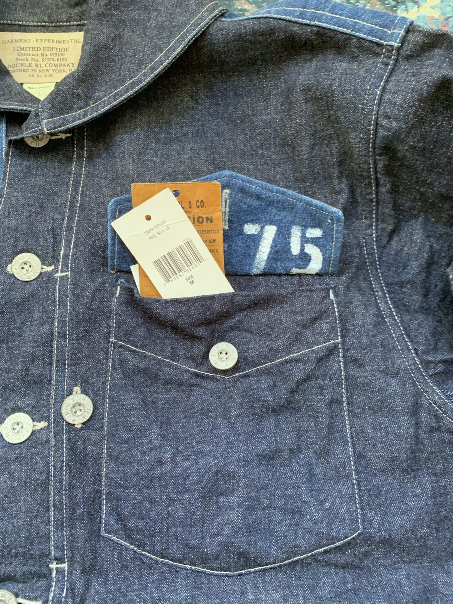 RRL Limited Dark Denim Deck Jacket — label