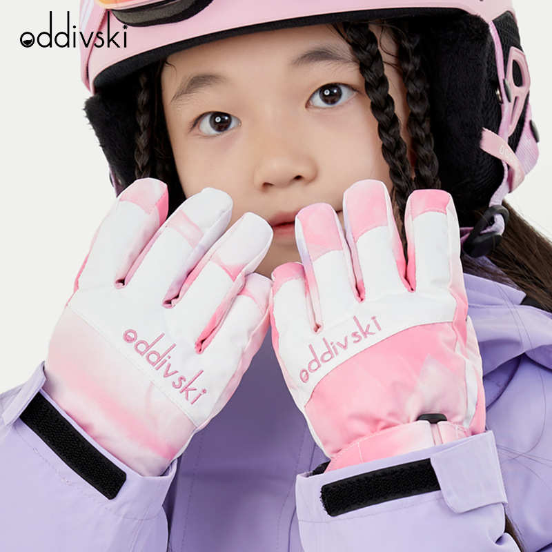 oddivski儿童滑雪手套女童男童防水防风保暖加绒宝宝玩雪手套冬季
