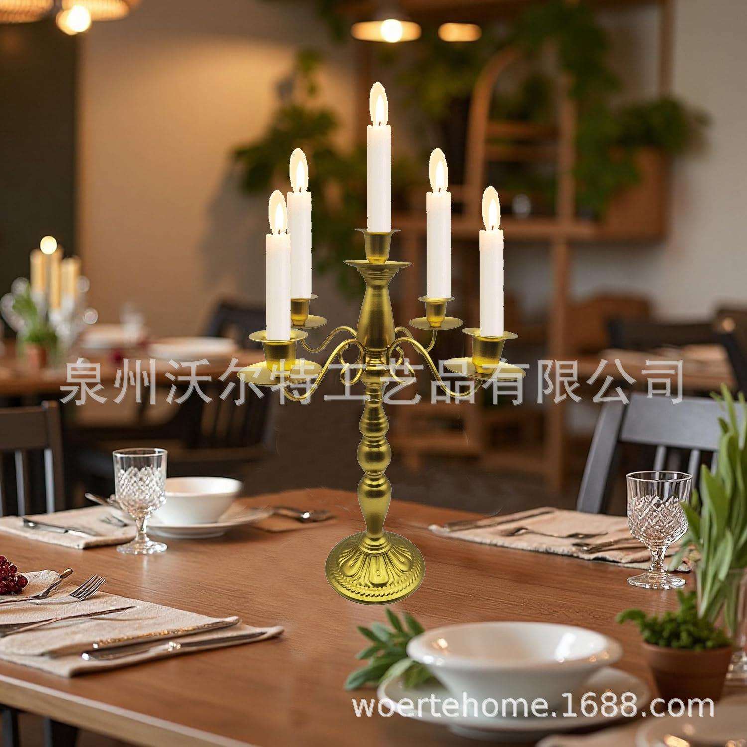 三头五头欧式烛台婚庆摆件烛光晚餐桌铁艺样板房装饰蜡烛饰品金属