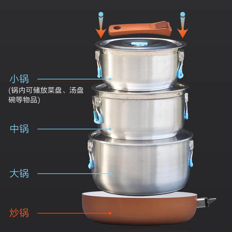 户外便携不锈钢锅具不粘套锅野营锅大号多功能煮饭锅房车自驾用品