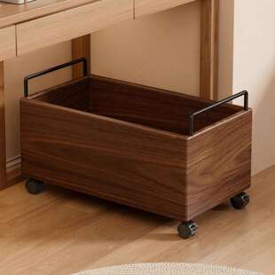 实木书本收纳箱学生教室用装课本箱桌下带轮可移动神器书包置物架