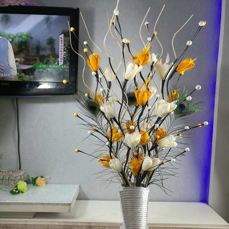 叶脉干花客厅落地摆件干花假花干枝插花玫瑰新房装饰电视柜旁