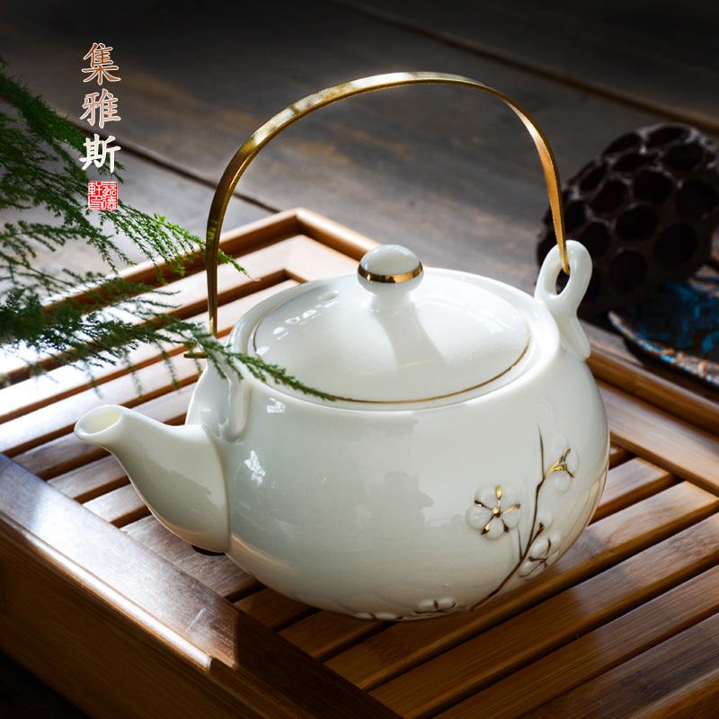 茶壶陶瓷泡茶壶单壶壶大茶壶单个瓷茶壶茶具套装过滤提梁家用水壶