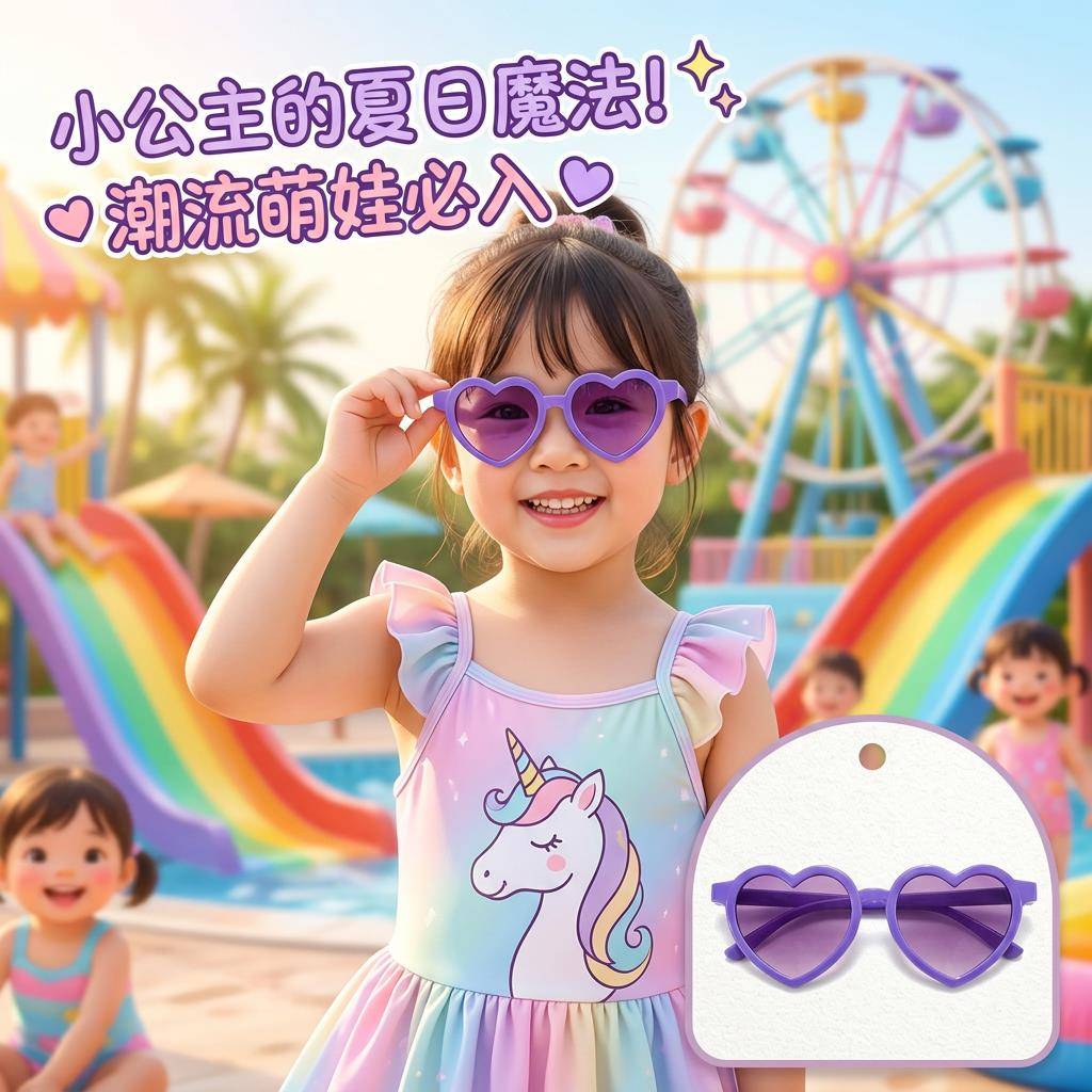 儿童墨镜女童抗UV防晒太阳眼镜宝宝新款百搭糖果色爱心眼镜太阳眼