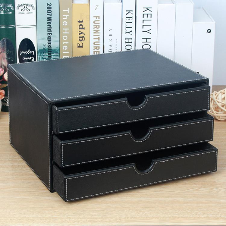A10L皮革办公文件柜木质桌面收纳盒箱抽屉式桌上简约a4纸资料柜子
